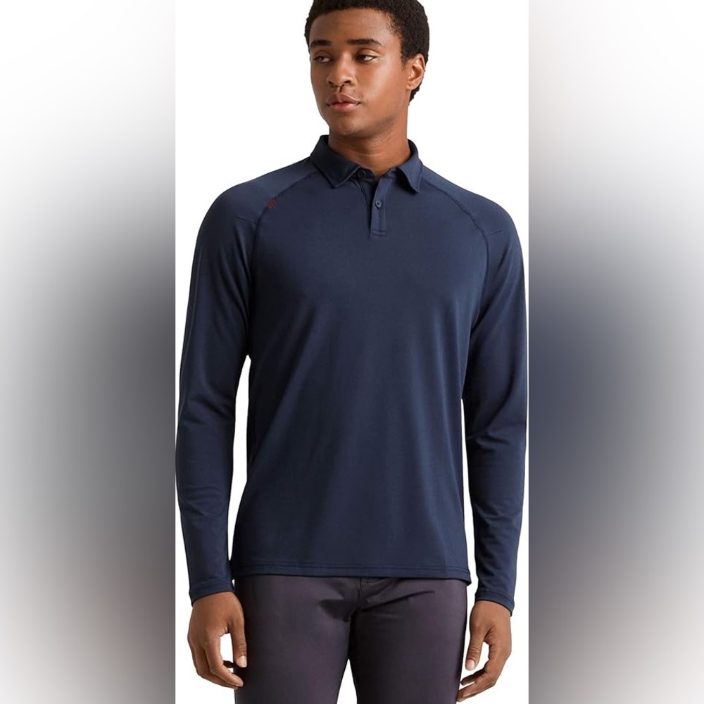RHONE Men's Navy Long Sleeve Polo Shirt